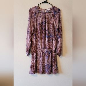 Ramy Brook Size S Purple & Blue Silk Long Sleeve Snake Print Dress